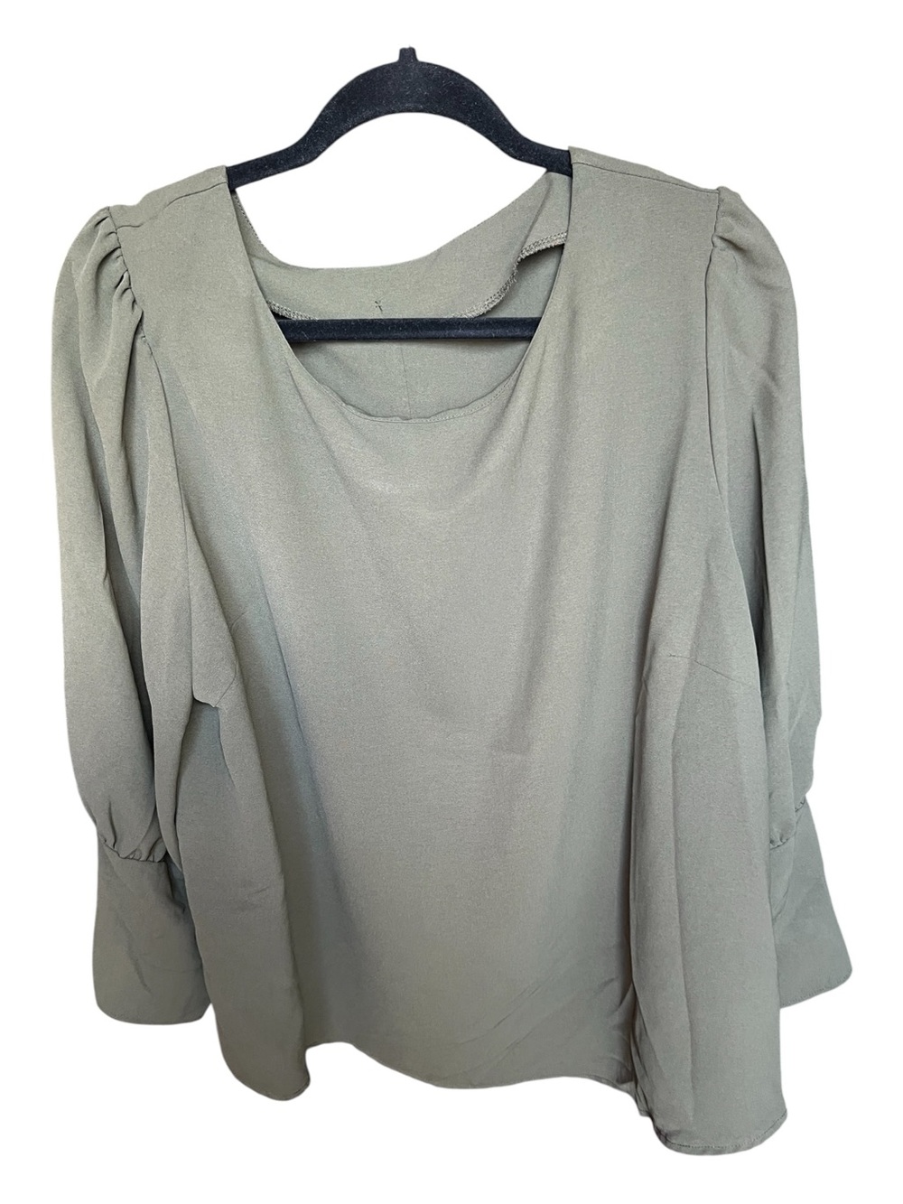SHEIN Curve Olive Green Puff Sleeve Blouse, Buttons Along Back